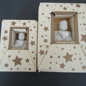 PAIR of Above it All Porcelain Shell  Angel With Heart Ornament Figurine, 3" & 4